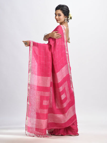 Women's Light pink Traditional Linen Jamdani Saree