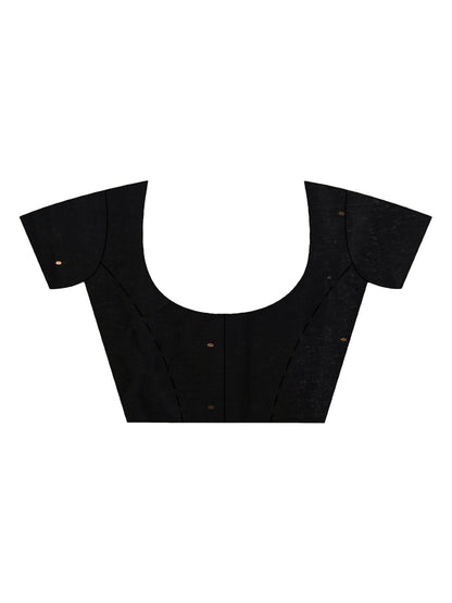 Women's Black linen all body cumki in pallu zori handloom saree