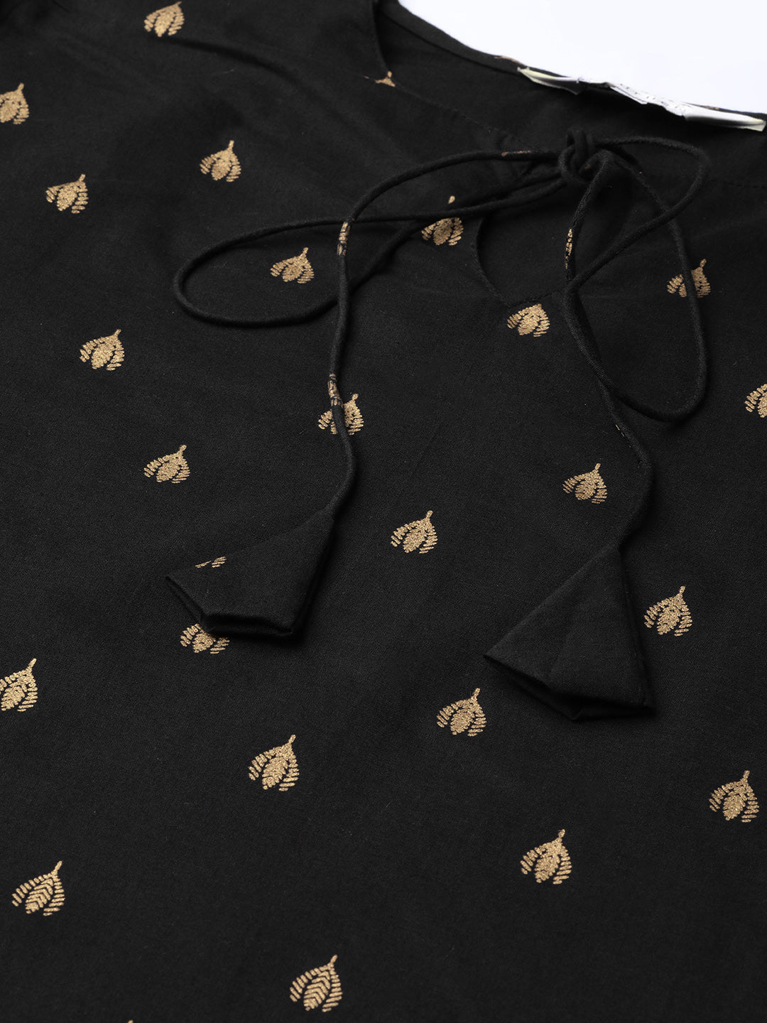 Women's Black And Golden Block Printed Straight Kurta