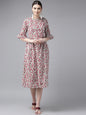 Women's White & Maroon Floral Print A-Line Kurta