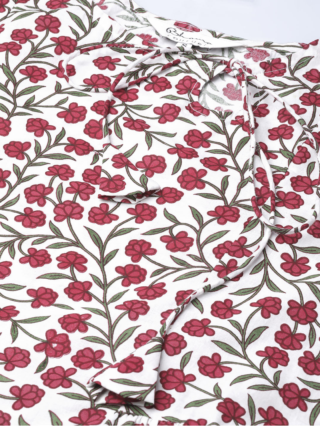 Women's White & Maroon Floral Print A-Line Kurta
