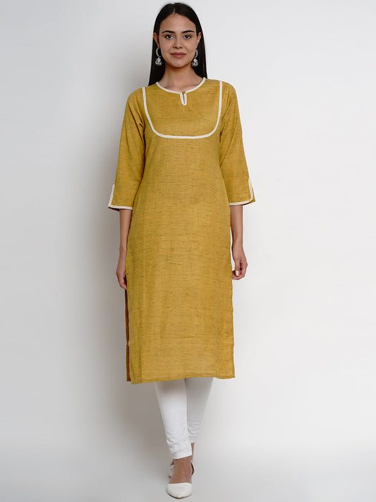 Women's Â Yellow Embellished Straight Kurta