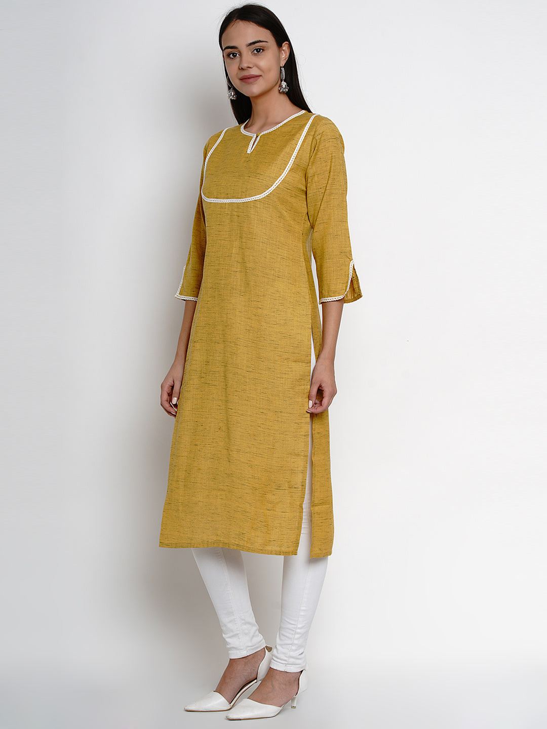 Women's Â Yellow Embellished Straight Kurta