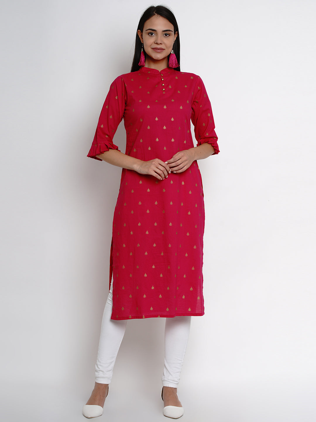 Women's Fuchsia Pink Printed Straight Kurta
