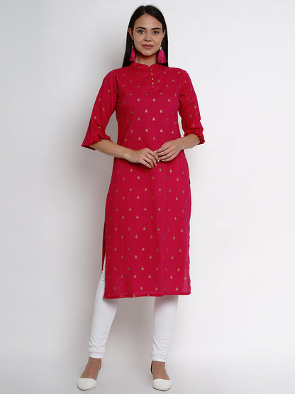 Women's Fuchsia Pink Printed Straight Kurta