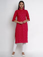 Women's Fuchsia Pink Printed Straight Kurta