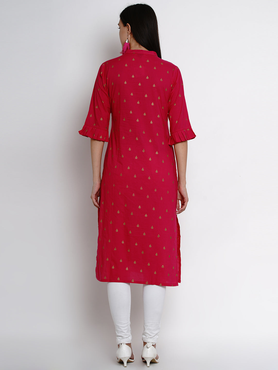Women's Fuchsia Pink Printed Straight Kurta