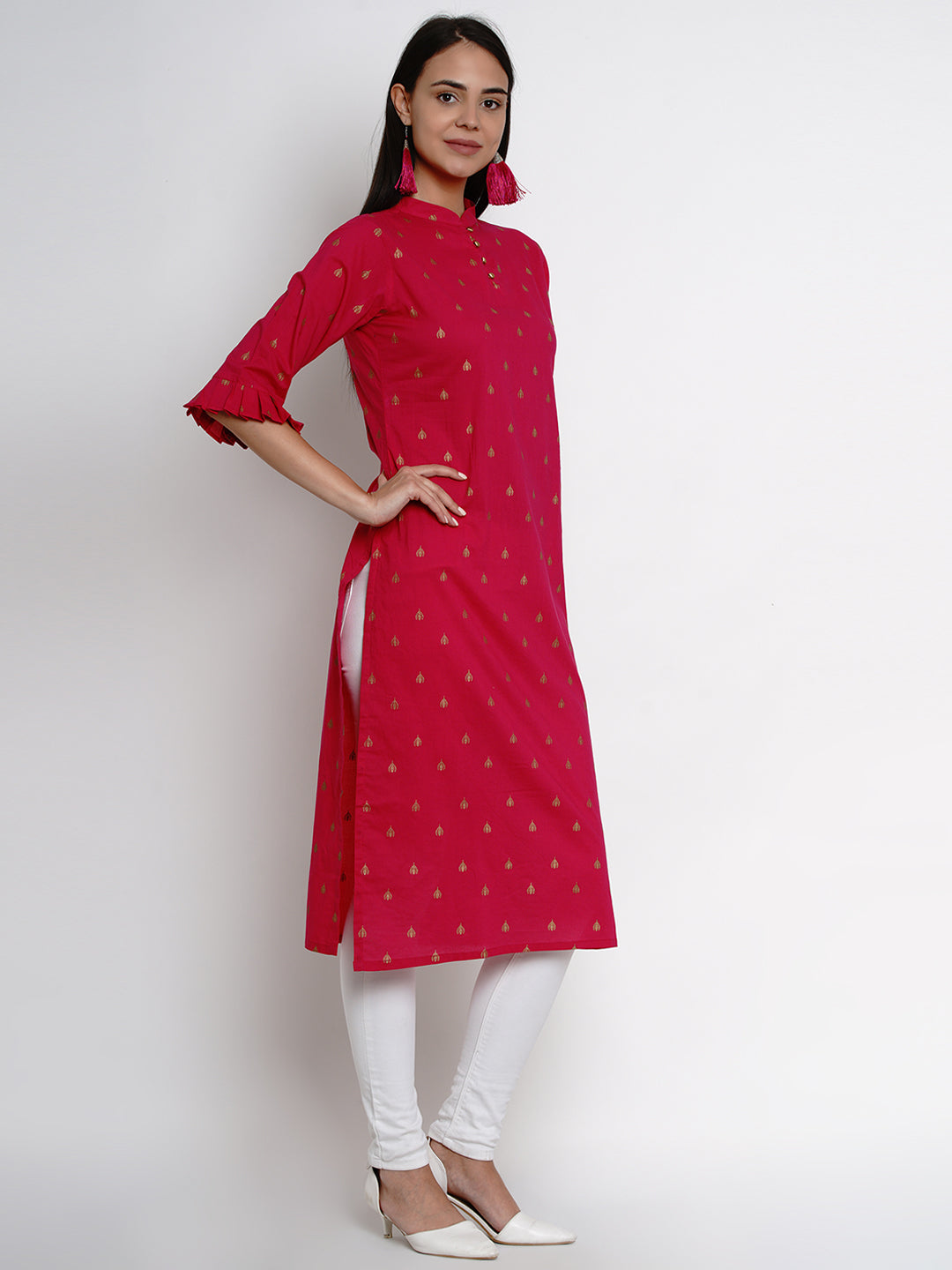 Women's Fuchsia Pink Printed Straight Kurta