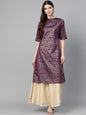 Women's Purple & Golden Block Print Straight Kurta