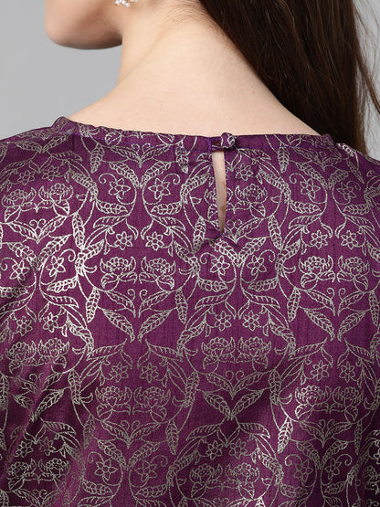 Women's Purple & Golden Block Print Straight Kurta