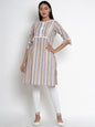 Women's Multi Striped Striaght Lace Detailing Kurta
