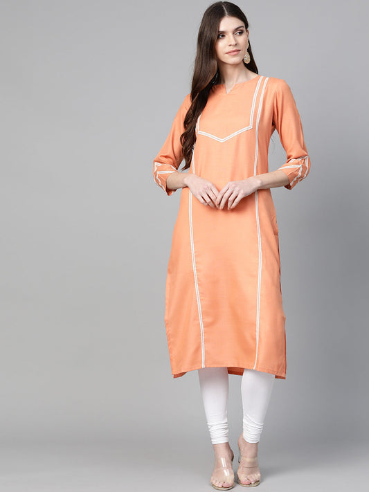 Women's Peach-Coloured Solid Straight Kurta