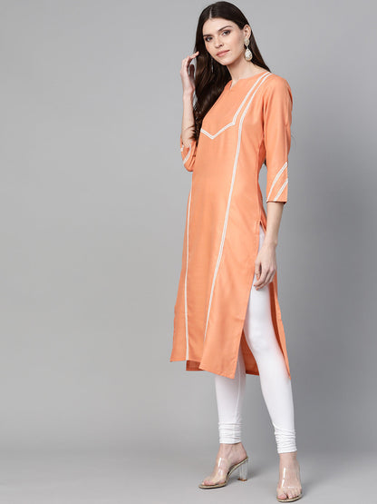 Women's Peach-Coloured Solid Straight Kurta