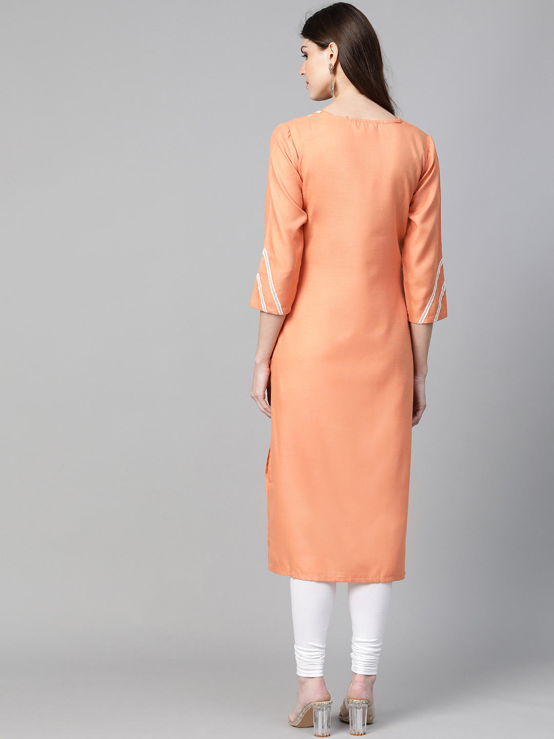 Women's Peach-Coloured Solid Straight Kurta