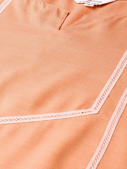 Women's Peach-Coloured Solid Straight Kurta