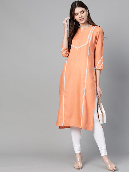 Women's Peach-Coloured Solid Straight Kurta