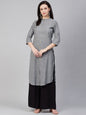 Women's Â Charcoal Striped Thread Work Kurta