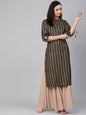 Women's Black & Golden Block Print Straight Kurta