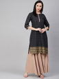 Women's Â Black Golden Block Print Straight Kurta
