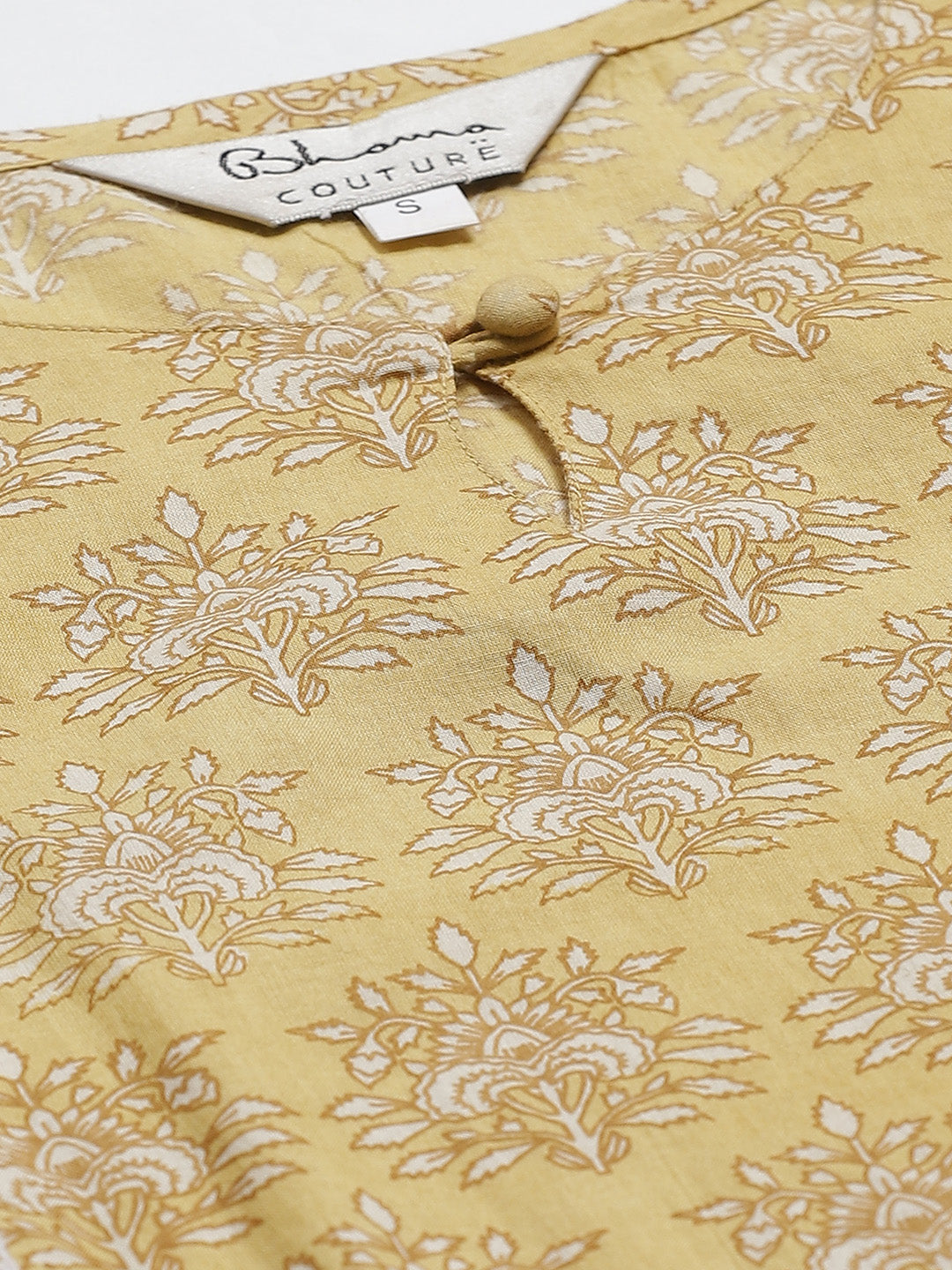 Women's Yellow & Beige Ethnic Print A-Line Kurta