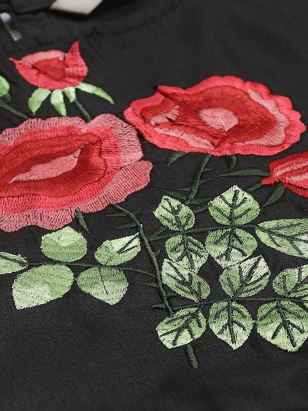 Women's Black Yoke Embroidered A-Line Kurta