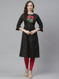 Women's Black Yoke Embroidered A-Line Kurta