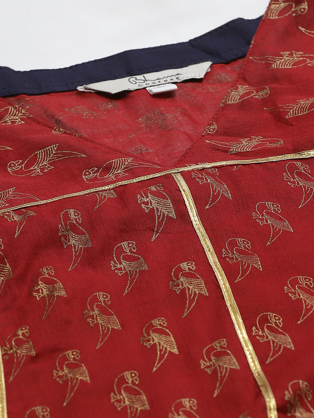 Women's Maroon And Golden Quirky Block Printed A-Line Kurta