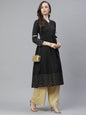 Women's Black & Gold-Toned Ethnic Printed Anarkali Kurta