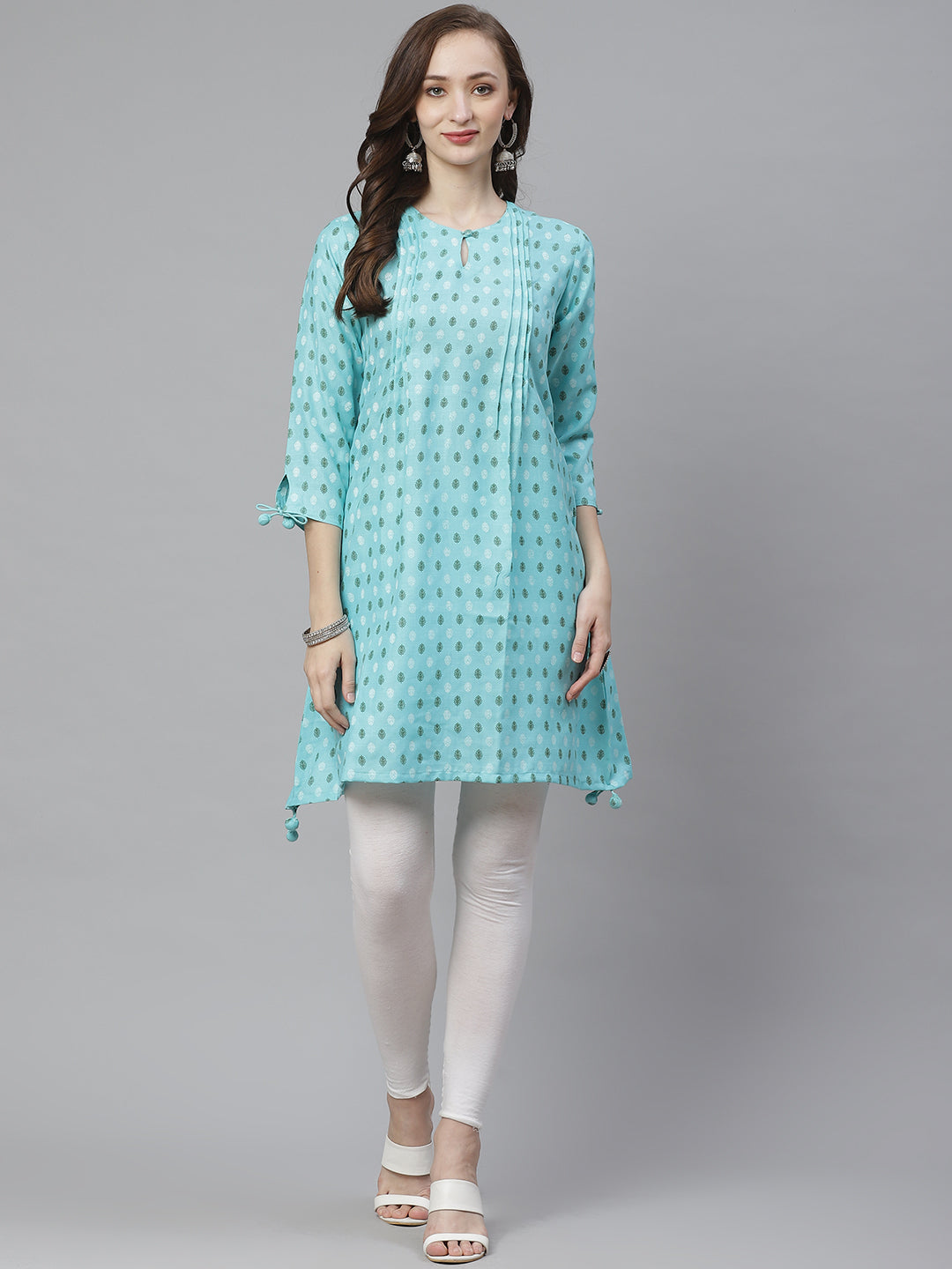 Women's Turquoise Ethnic Print A-Line Kurta