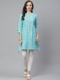 Women's Turquoise Ethnic Print A-Line Kurta