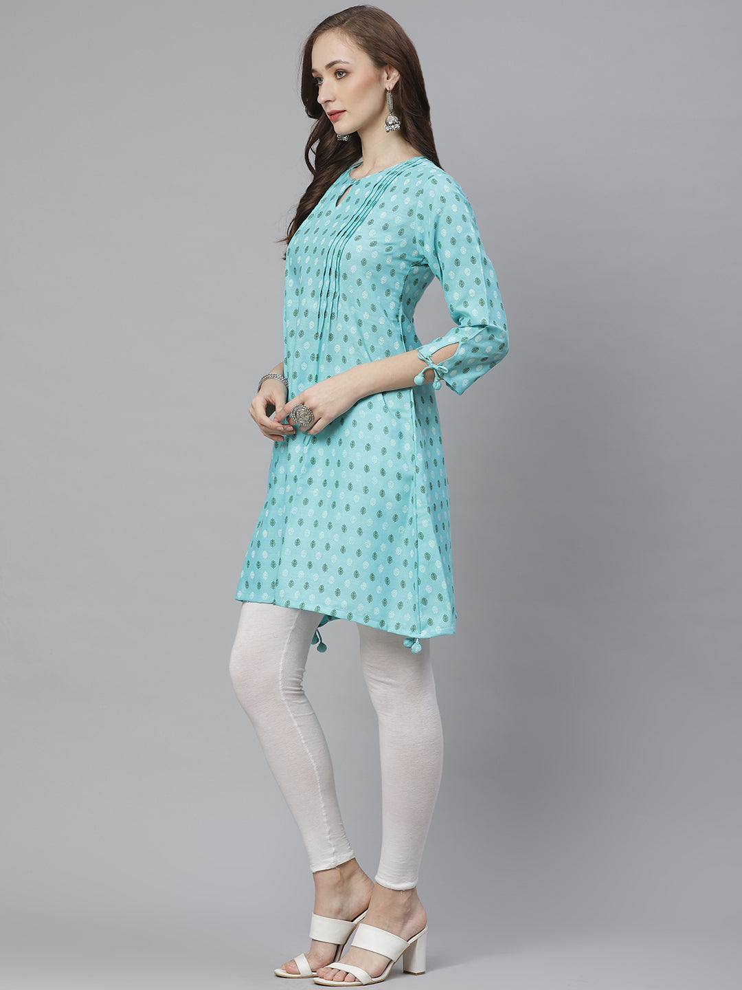 Women's Turquoise Ethnic Print A-Line Kurta