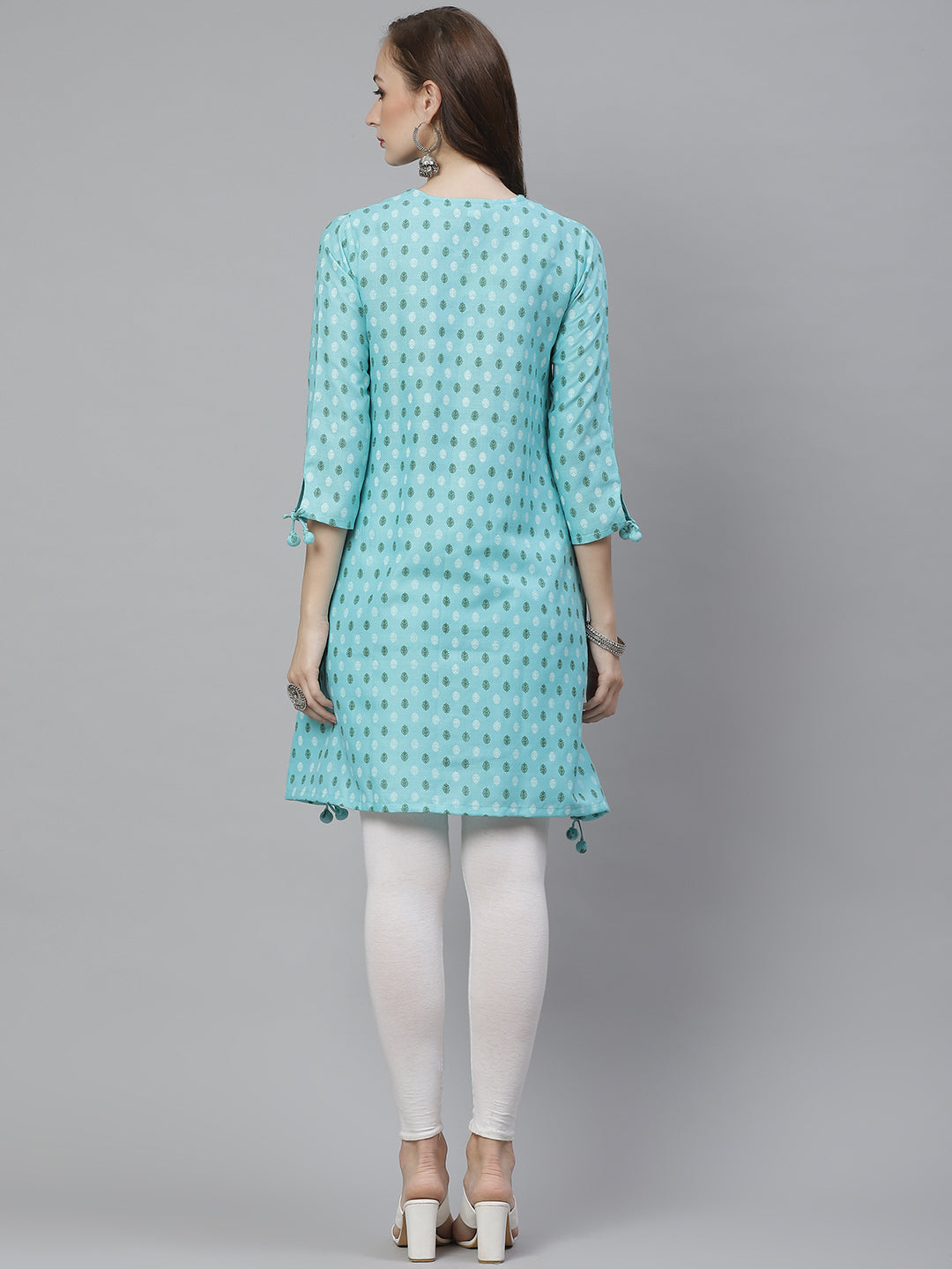 Women's Turquoise Ethnic Print A-Line Kurta