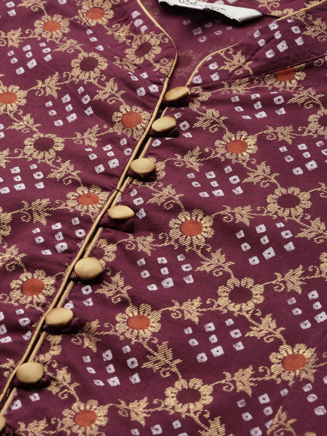 Women's Magenta & Golden Bandhani Printed Anarkali Kurta