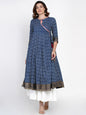 Women's Navy Blue & White Bandhani Printed Anarkali Kurta