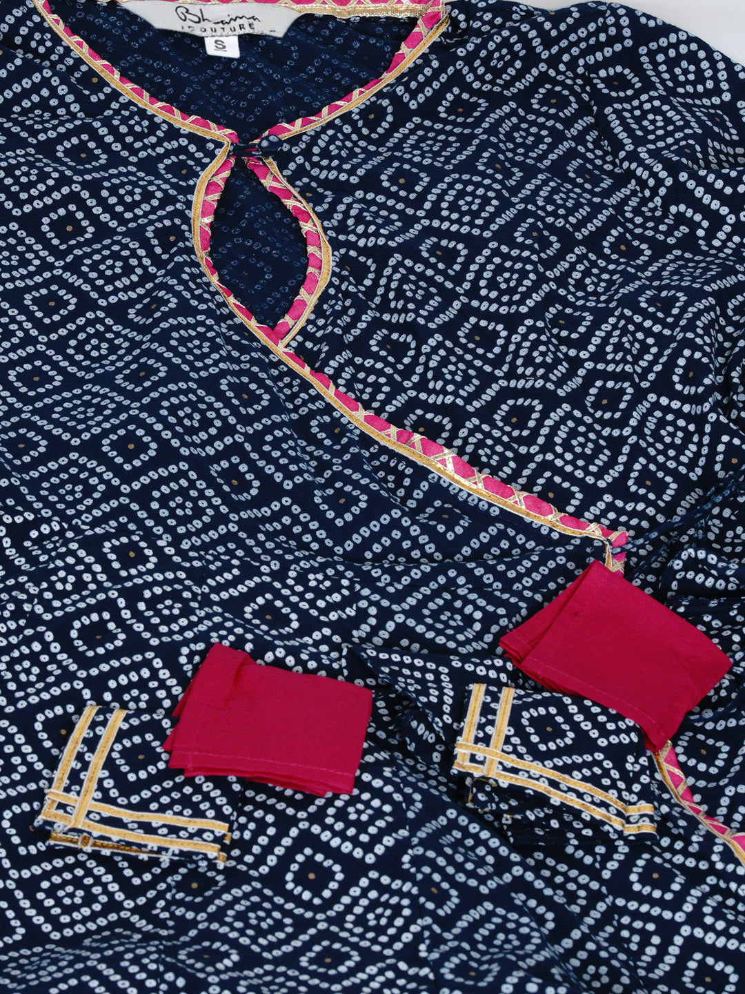 Women's Navy Blue & White Bandhani Printed Anarkali Kurta