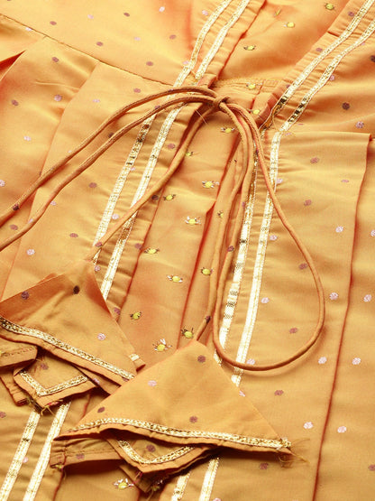Women's Mustard Yellow & Magenta Woven Design Layered A-Line Kurta