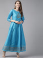 Women's Blue & Gold-Toned Ethnic Motifs Printed Block Print Anarkali Kurta