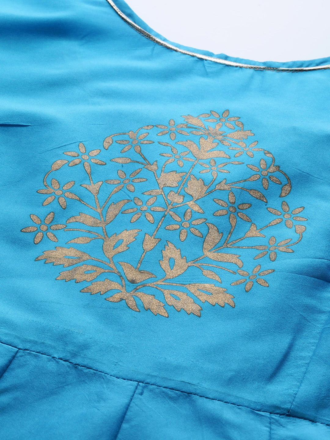 Women's Blue & Gold-Toned Ethnic Motifs Printed Block Print Anarkali Kurta