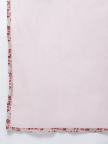 Women's Off White Floral Printed Chanderi Silk Anarkali Kurta With Dupatta