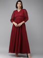 Women's Maroon Geogette Sequence Embellished Maxi Dress