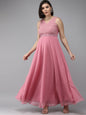 Women's Onion Pink Geogette Sequence Embellished Maxi Dress
