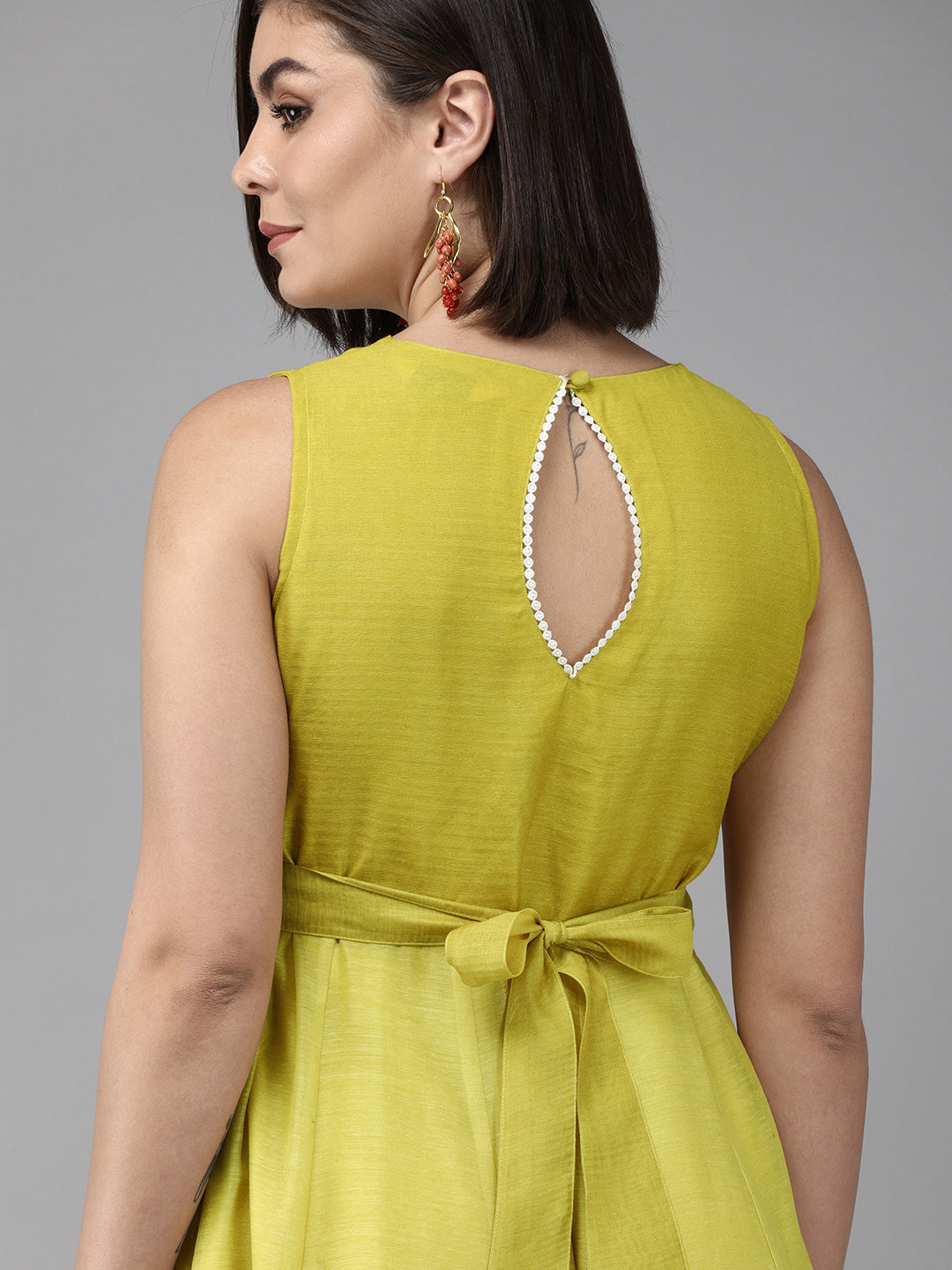 Women's Yellow Floral Chanderi Silk Maxi Dress