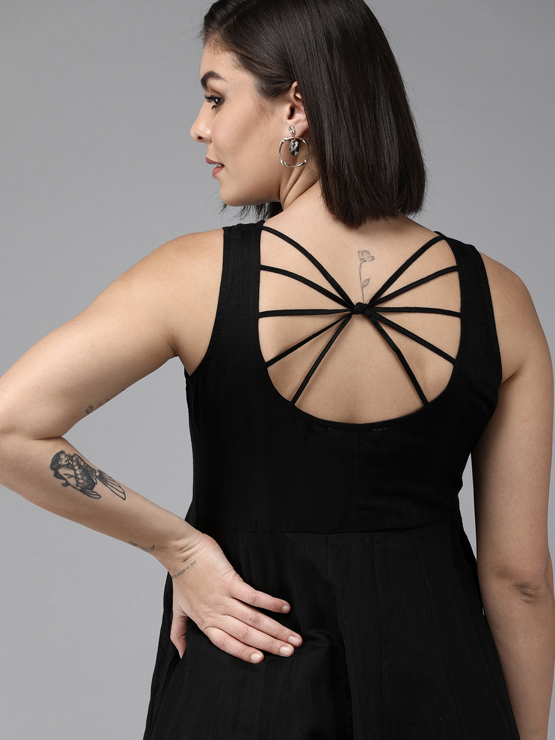 Women's Black Embroidered Chanderi Silk Maxi Dress