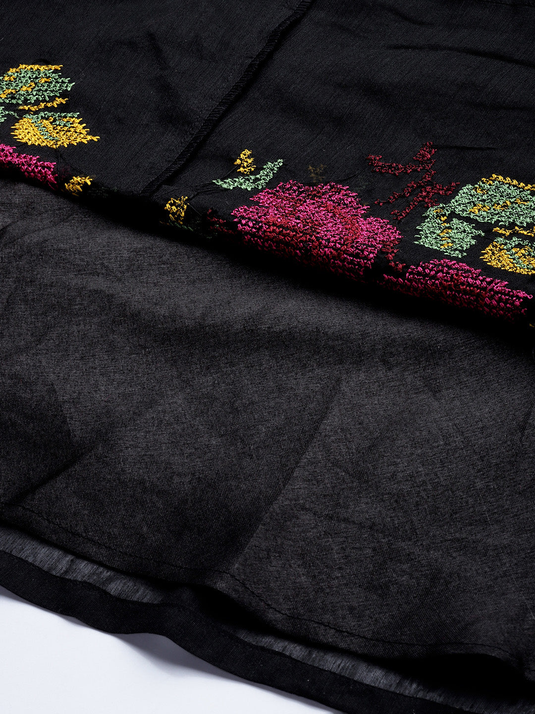 Women's Black Embroidered Chanderi Silk Maxi Dress