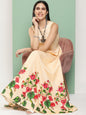 Women's Beige Printed Long Dress With Waist Belt