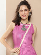 Women's Pink Polka Dots Long Dress With Waist Belt