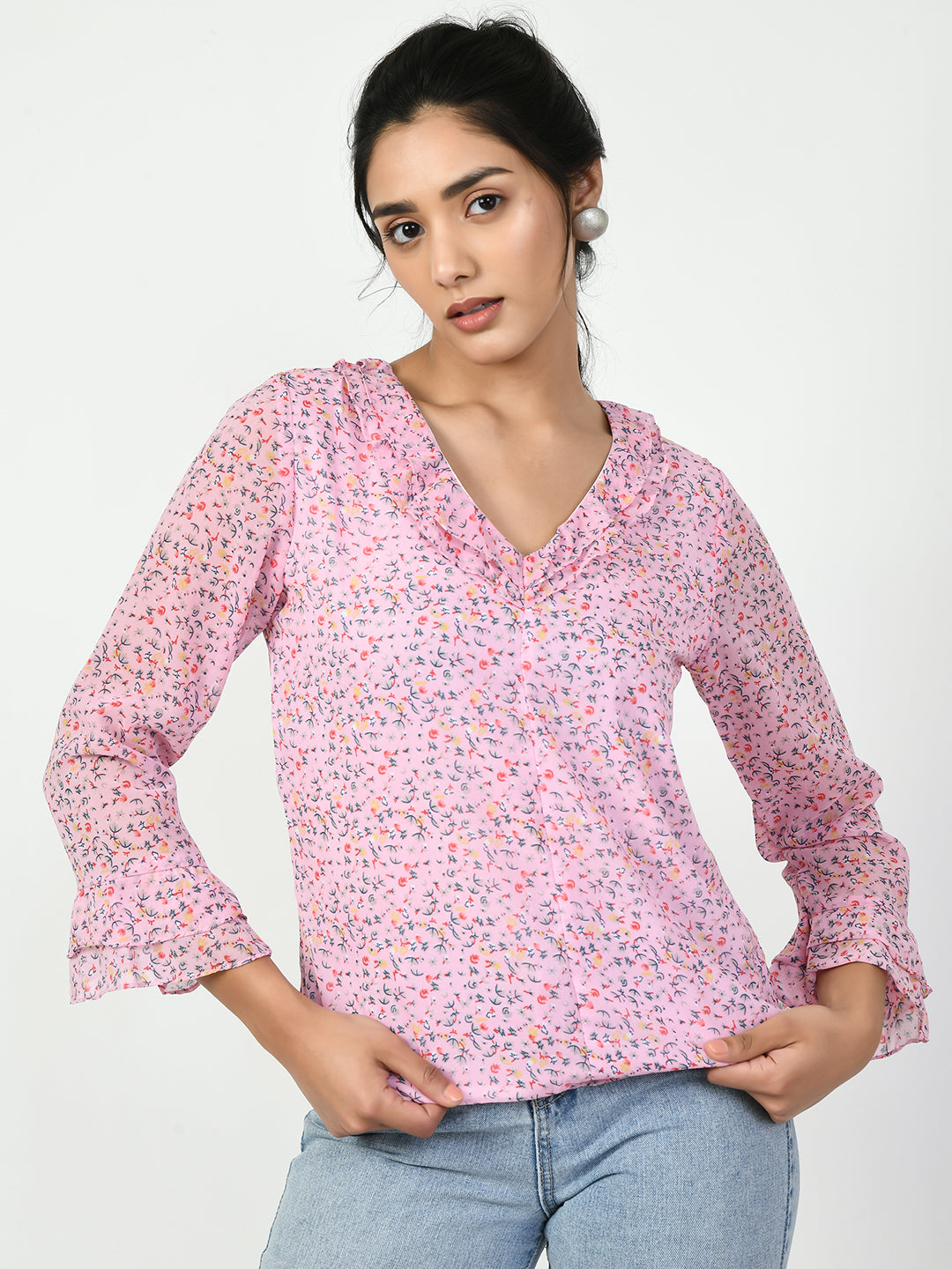 Women's Pink Floral Printed Top