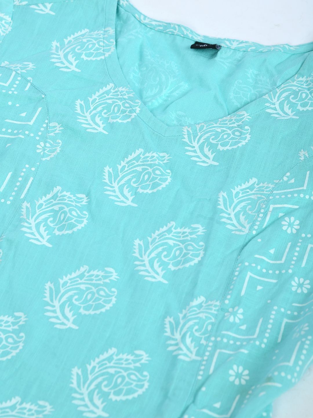 Women's Sky Blue Cotton Printed Full Sleeve V Neck Casual Dress