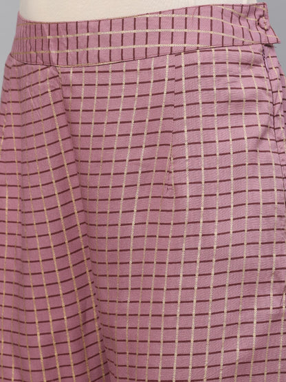 Women's Mauve Gold Printed A-Line Kurta Set