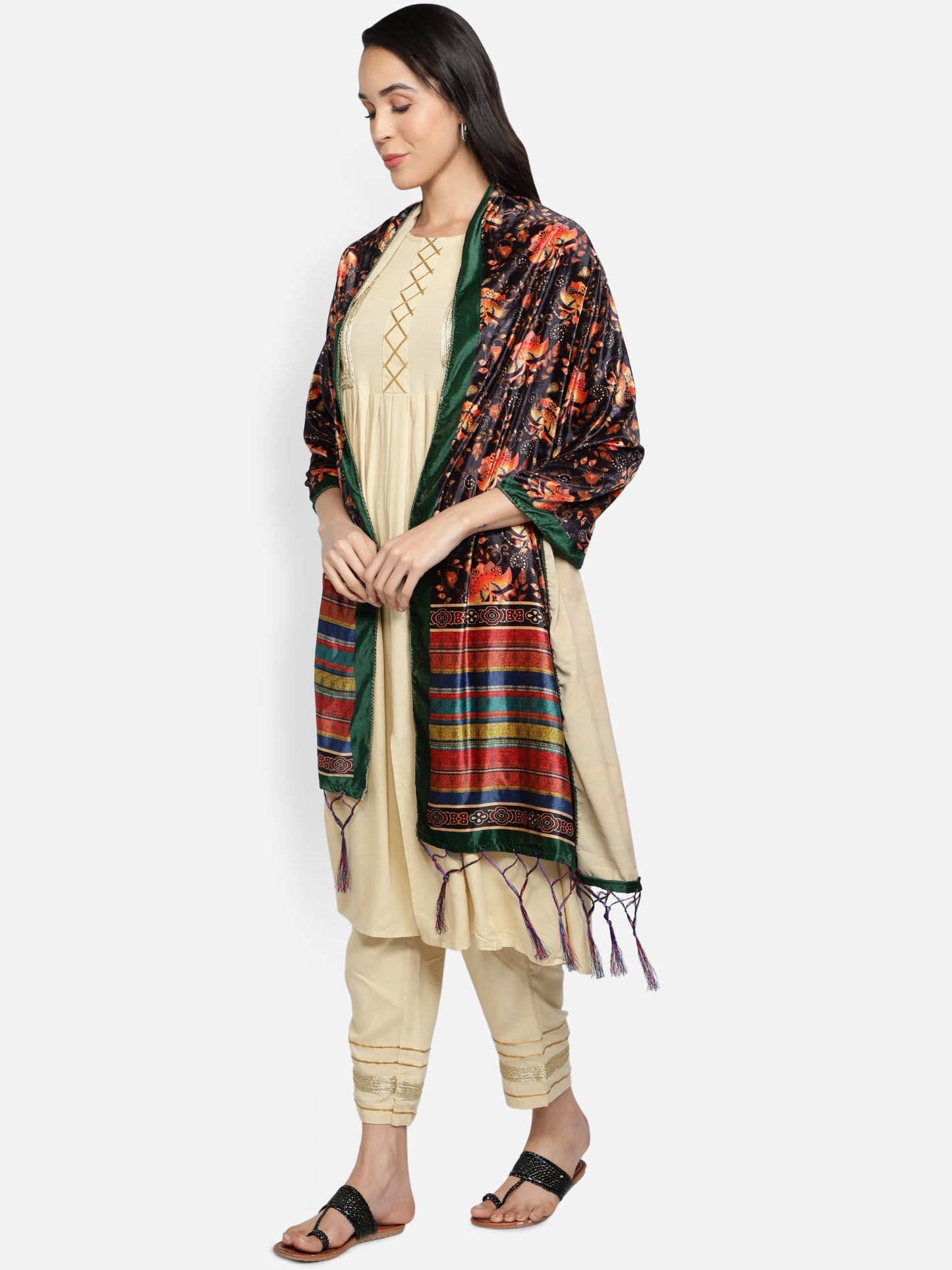 Women's Multicolored Polyster Velvet  Digital Printed Dupatta